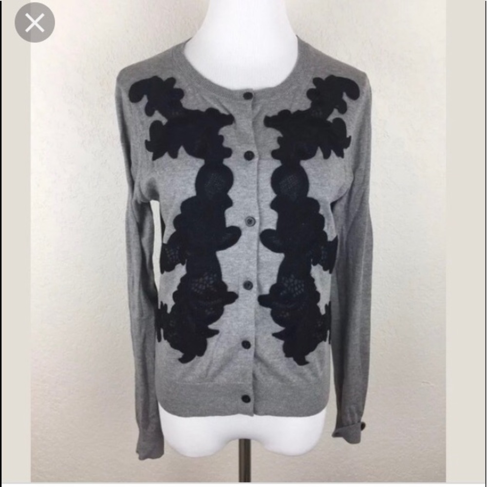 CAbi grey embroidered lace cardigan Small